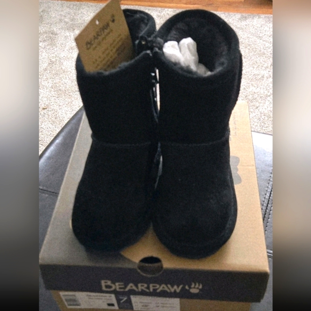 Bearpaw Elle Toddler Zipper Black Boots - Size 7 New In Box